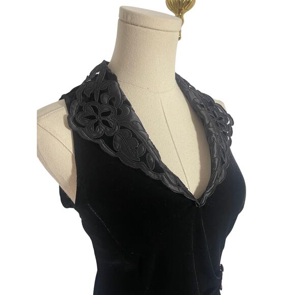 Vintage Patra 90s Y2K Goth Black Velvet Top SMALL - Picture 3 of 6